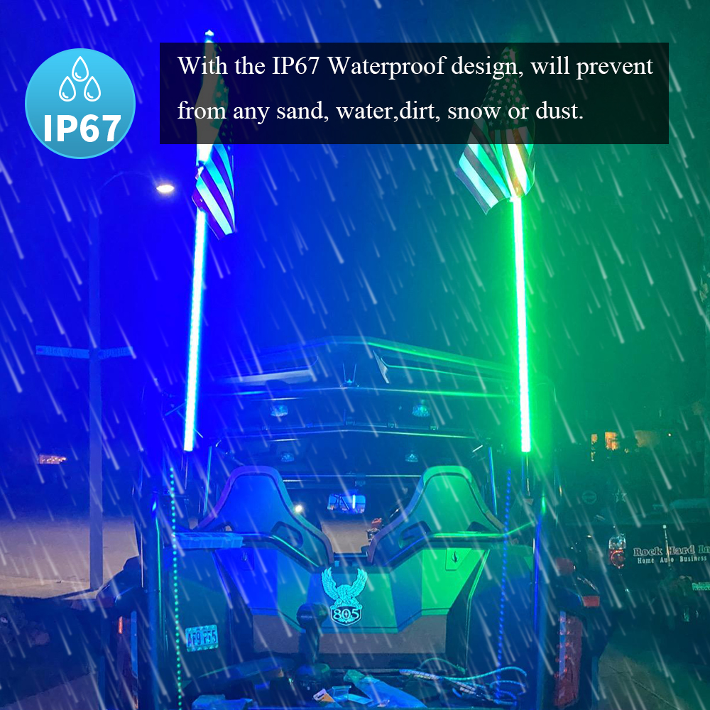 Luzes de chicote de 5 p&eacute;s de 2pcs, luz de chicote LED com controle de aplicativo e remoto, Spiral RGB perseguindo chicotes de antena iluminados, luz de chicote para UTV ATV RZR SXS CAN-AM Dune Buggy Caminh&atilde;o SMD5050 LEDs (2)