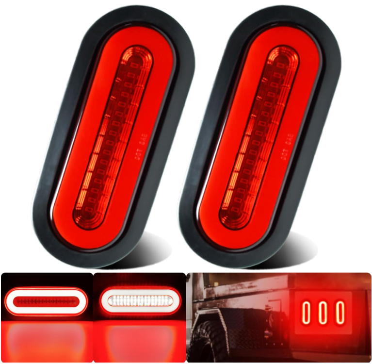 Reboque traseiro oval LED de 6" vermelho à prova d'água para luz traseira de caminhão