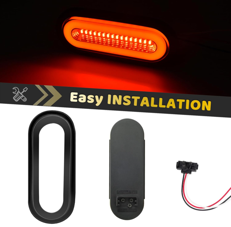 Reboque traseiro oval LED de 6" vermelho à prova d'água para luz traseira de caminhão