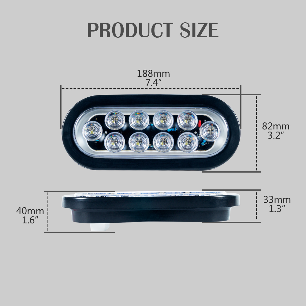 Luz traseira de LED oval âmbar de 6 polegadas 