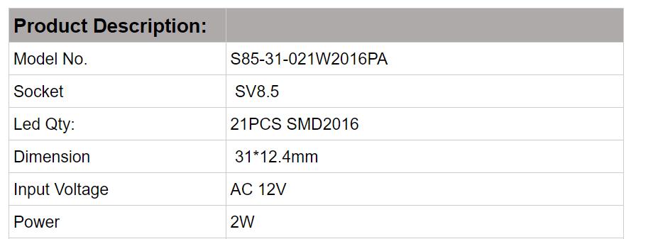 Bulbos de carro LED S85-31-021W2016PA
