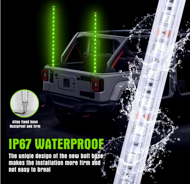 Luz de chicote de persegui&ccedil;&atilde;o de controle de APP, chicote iluminado por LED &agrave; prova d'&aacute;gua, luzes de chicote com base de mola, luz de chicote para UTV ATV, luz de chicote com aplicativo e controle remoto