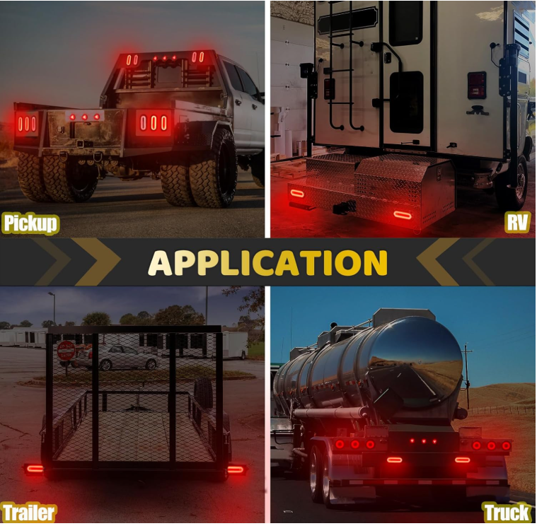 Reboque traseiro oval LED de 6" vermelho à prova d'água para luz traseira de caminhão