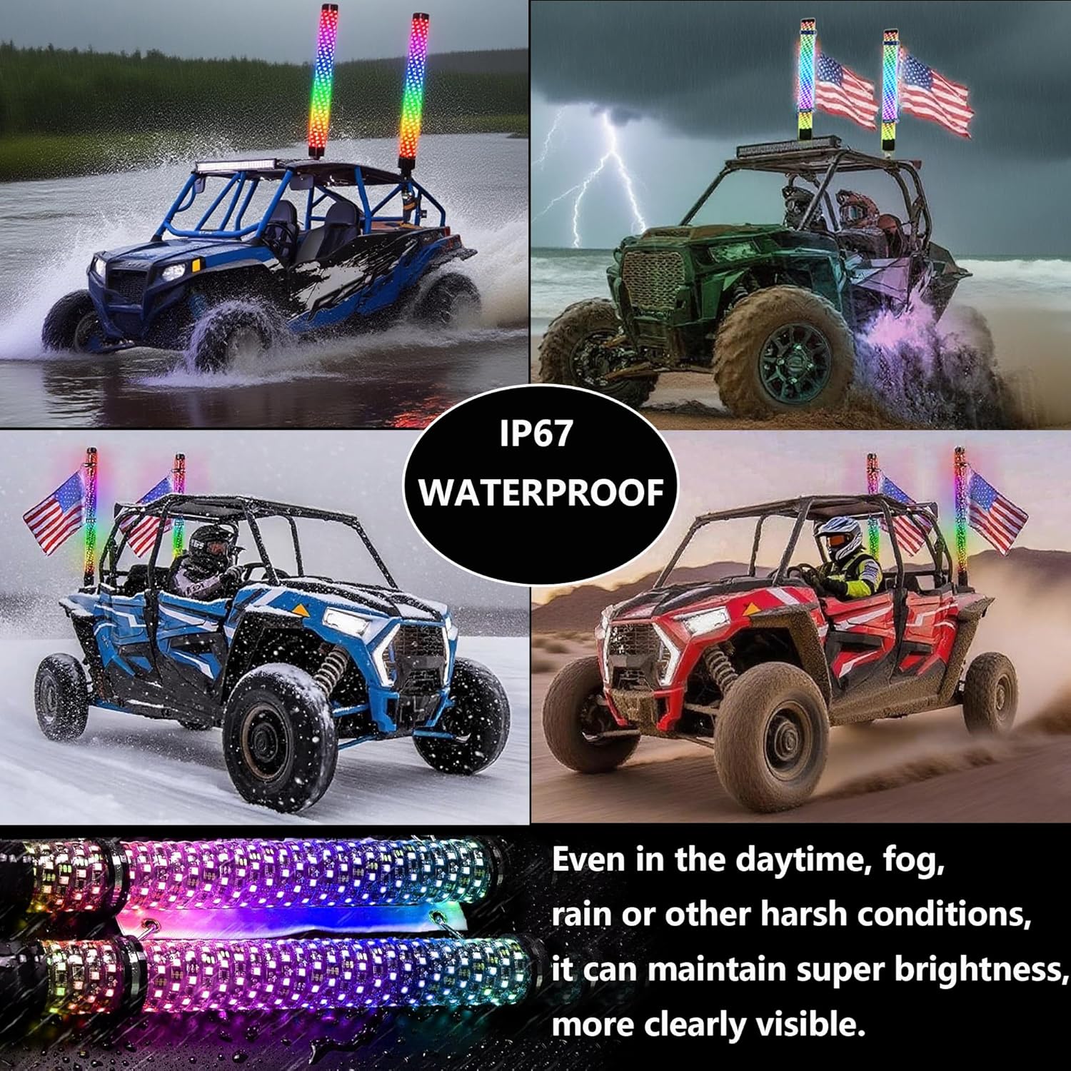 Luz de chicote de persegui&ccedil;&atilde;o de controle de APP, chicote iluminado por LED &agrave; prova d'&aacute;gua, luzes de chicote com base de mola, luz de chicote para UTV ATV, luz de chicote com aplicativo e controle remoto