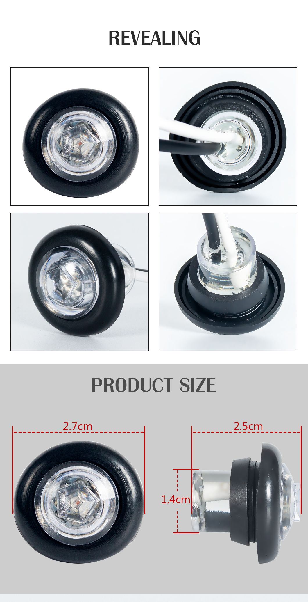 Marcador redondo de 3/4 de polegada Luzes de montagem de descarga d'&aacute;gua leves Luzes de marcador de LED. 1,3/4 