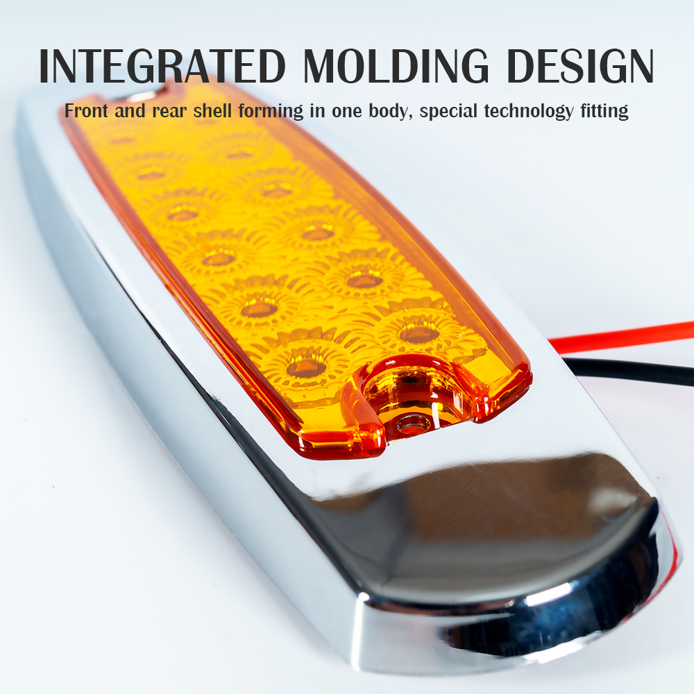 Amarelo | retangular | luzes de liberação do marcador de LED com cromo/ferro inoxidável para carro