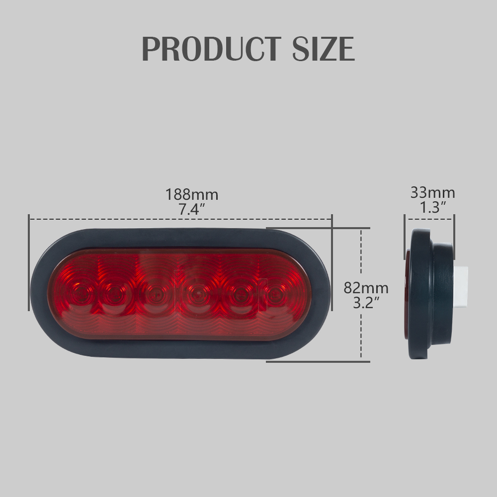 Luz traseira oval de LED vermelho de 6 ""